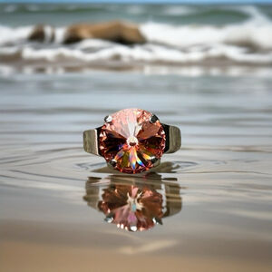 Handcrafted ring made with Swarovski rose peach crystal adjustable size